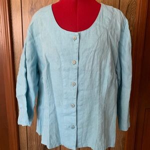Flax Blue Linen Button-Front Women's Top -L